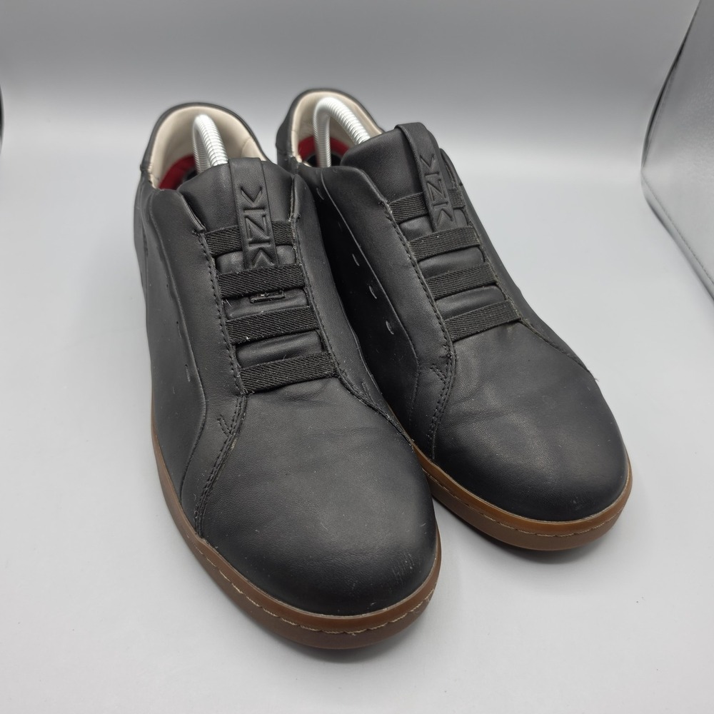 Kizik Miami Sneakers Mens 10 Black Leather Slip On Low Top Hands Free Comfort